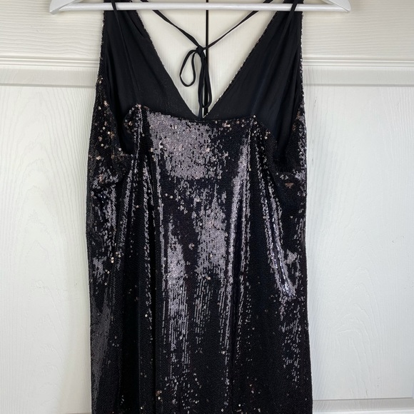 Free People Double Take Sequin Mini Dress Black M NWT